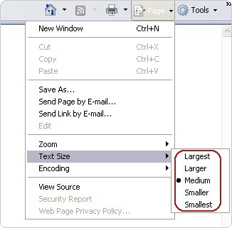 Making text larger in Internet Explorer